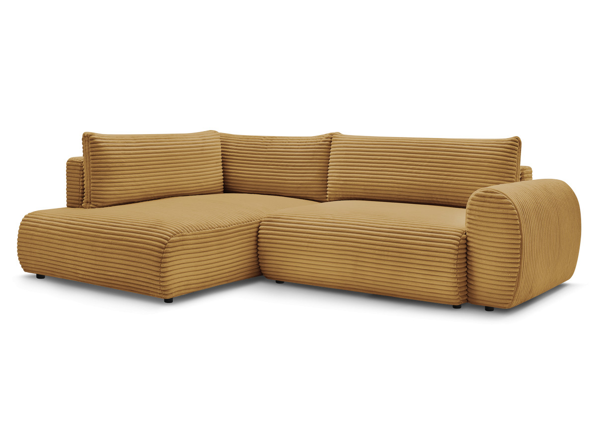Bobochic Lucien Ecksofa mit Schlaffunktion und Bettkasten 296 × 198 cm Breitcord weich Gelb Ecke links