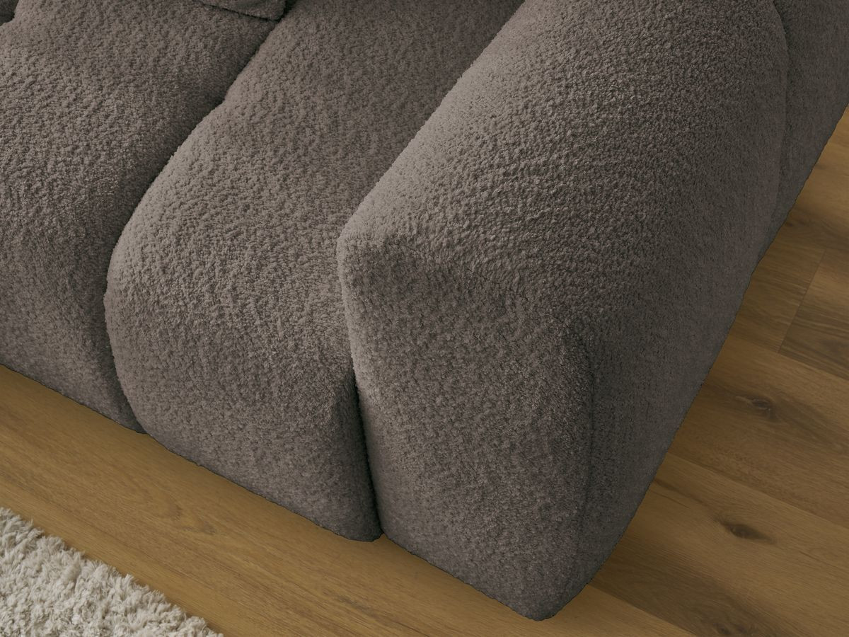 Bobochic Roxelane Ecksofa mit Schlaffunktion und Bettkasten und Pouf 258 × 150 cm Bouclé-Stoff Braun Ecke links