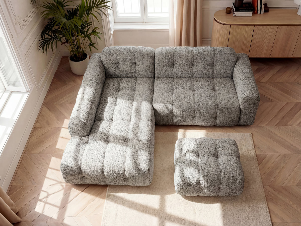 Bobochic Laura Ecksofa mit kleinem Pouf Melange-Stoff Taupe Ecke links