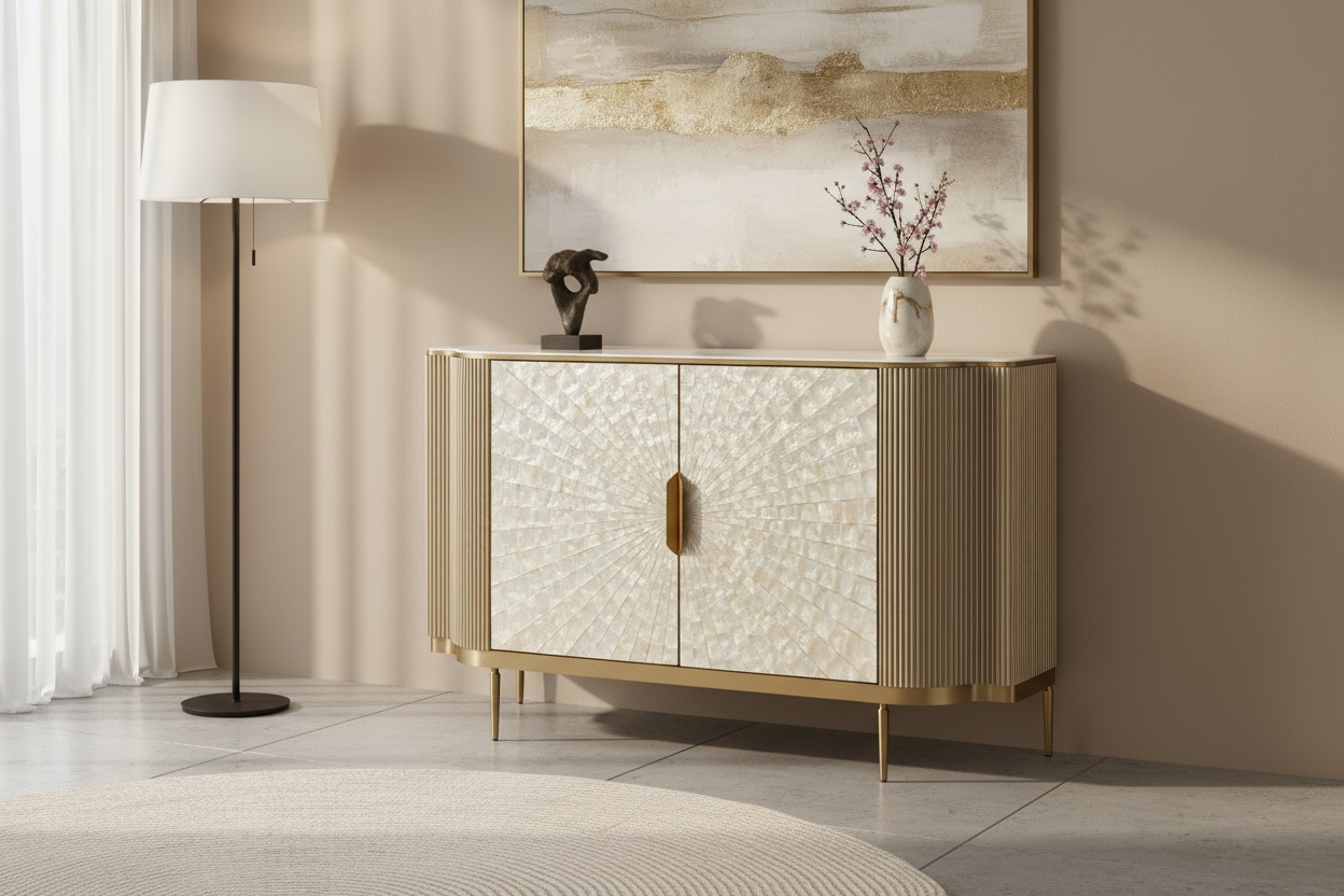 Livin Hill Sideboard Stilig 150 cm Champagnergold, Platte Weiß