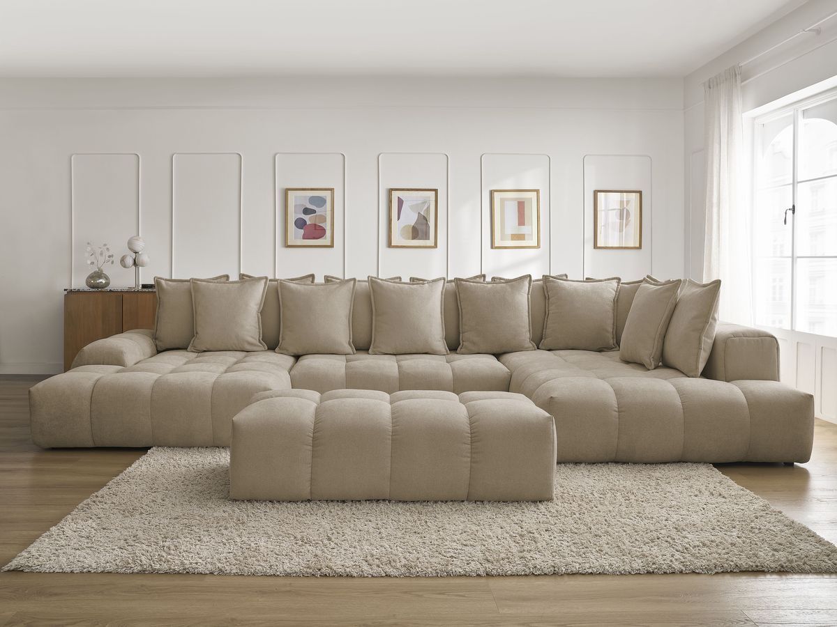 Bobochic Everest Wohnlandschaft mit Pouf, 14 Kissen Strukturstoff Taupe Ecke links