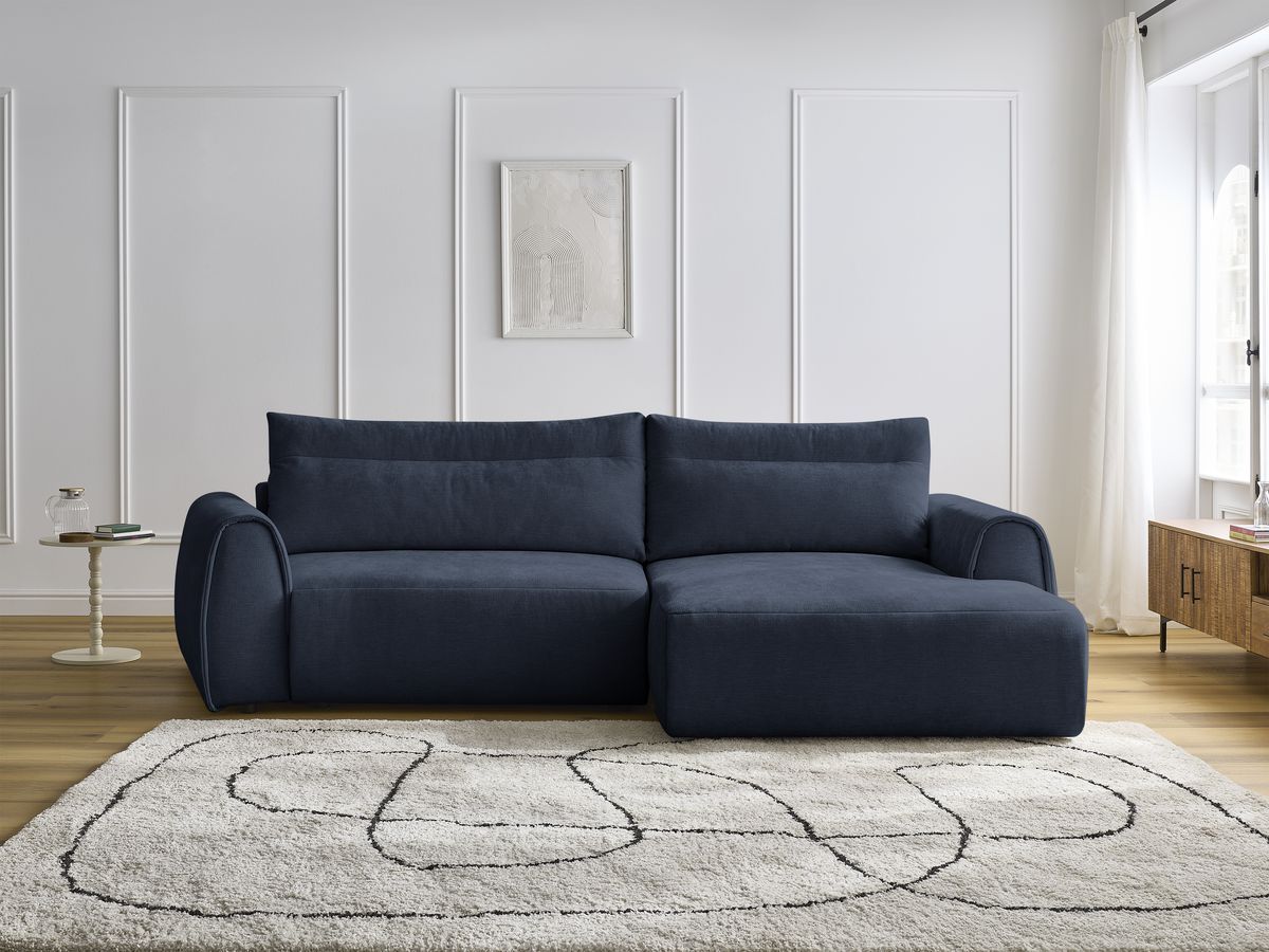 Bobochic Aden Ecksofa 293 × 152 cm Stoff Dunkelblau Ecke rechts