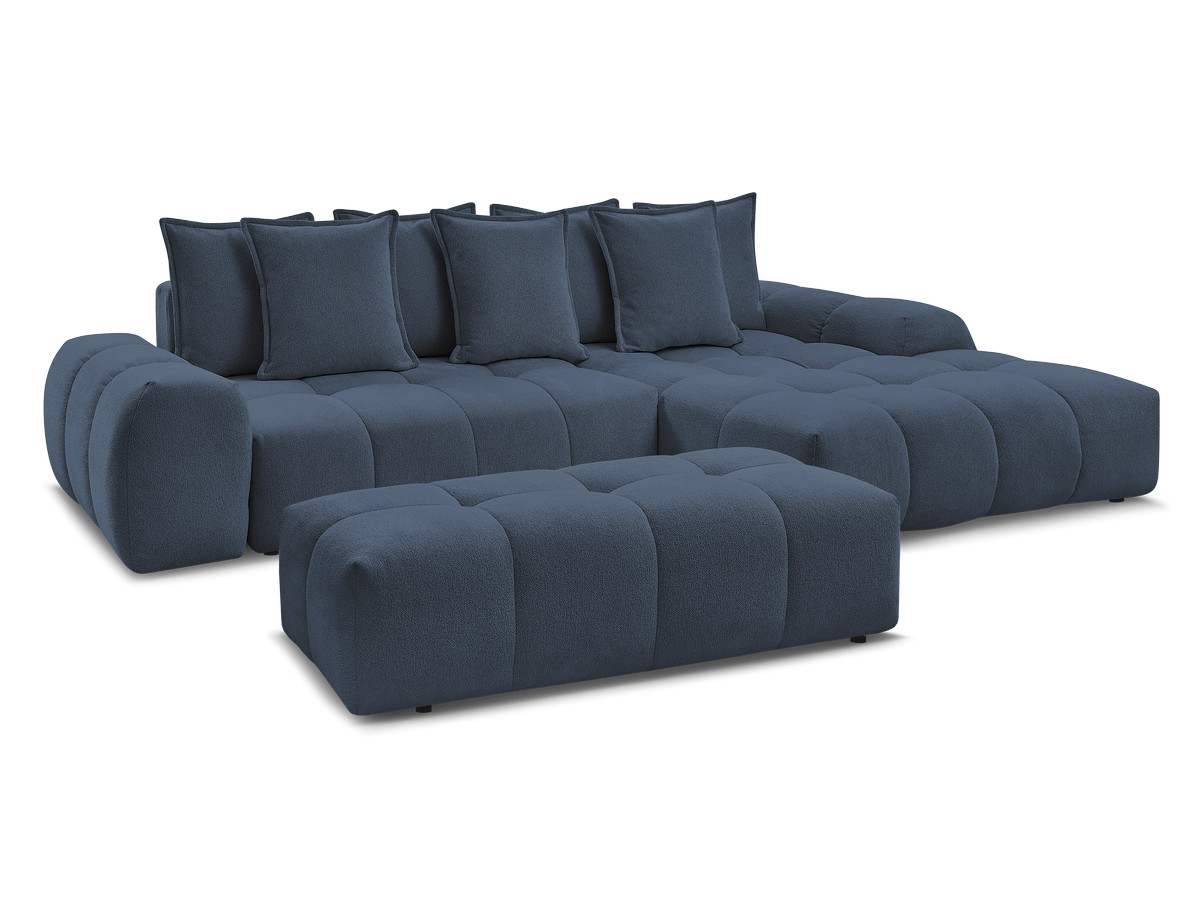 Bobochic Everest Ecksofa mit Schlaffunktion und Bettkasten und Pouf 318 × 180 cm, 7 Kissen Melange-Stoff Dunkelblau Ecke rechts