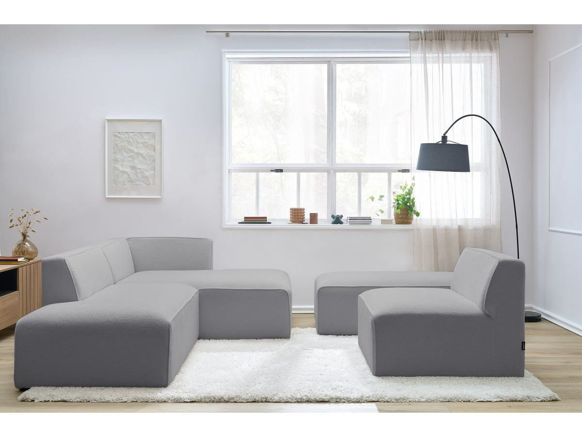 Bobochic Megeve Ecksofa mit Pouf Bouclé-Stoff Hellgrau Ecke rechts