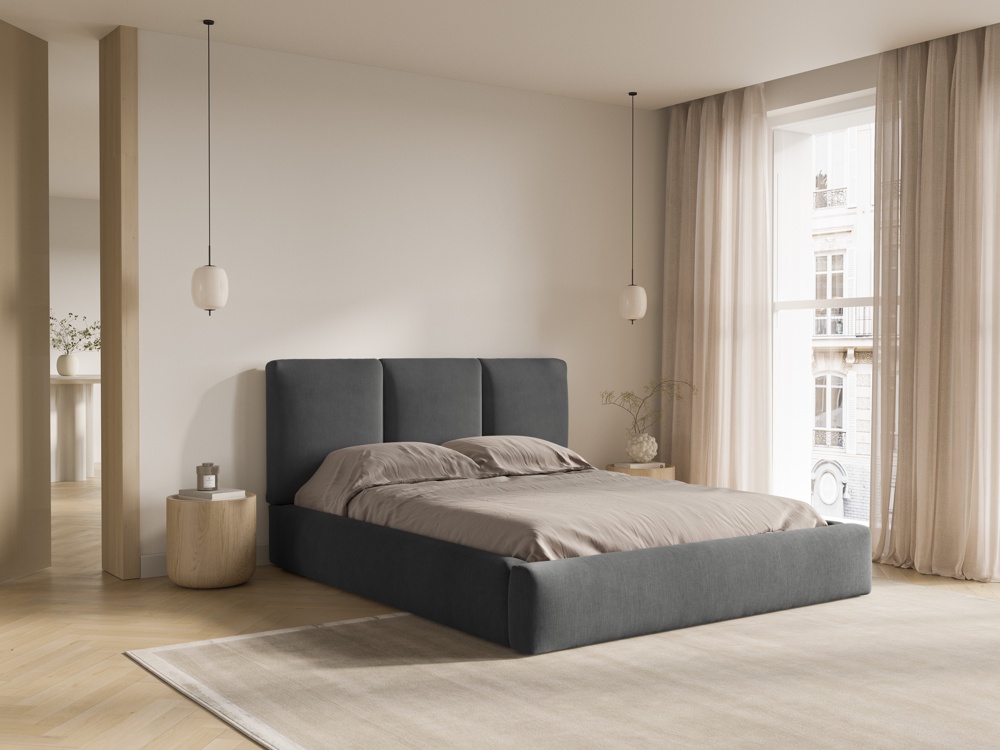 Cosmopolitan Design Stauraumbett mit Kopfteil Nicolas 200x200 Chenille Rebel Dunkelgrau