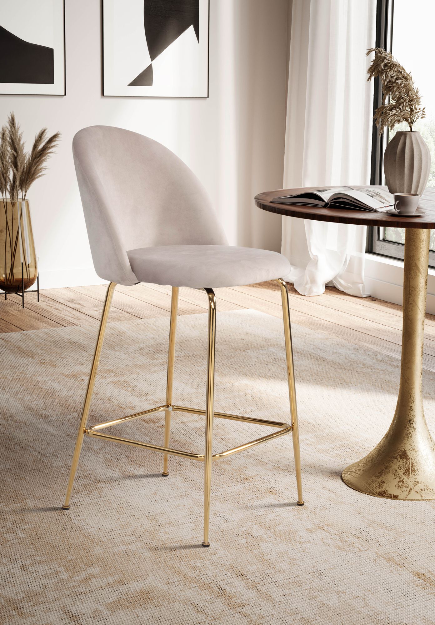 Barhocker Fraena Samt Beige 50 × 50 × 102 cm