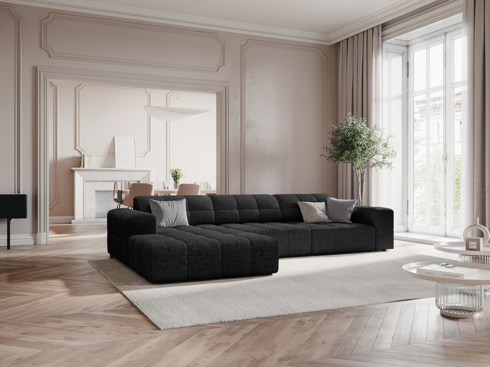 Cosmopolitan Design Ecksofa Chicago 4-Sitzer Chenille Haga Schwarz Links
