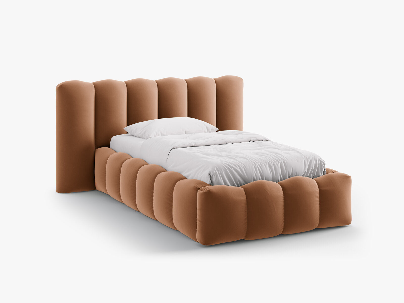Micadoni Stauraumbett mit Kopfteil Lupine Samt Paris Honig 90x200