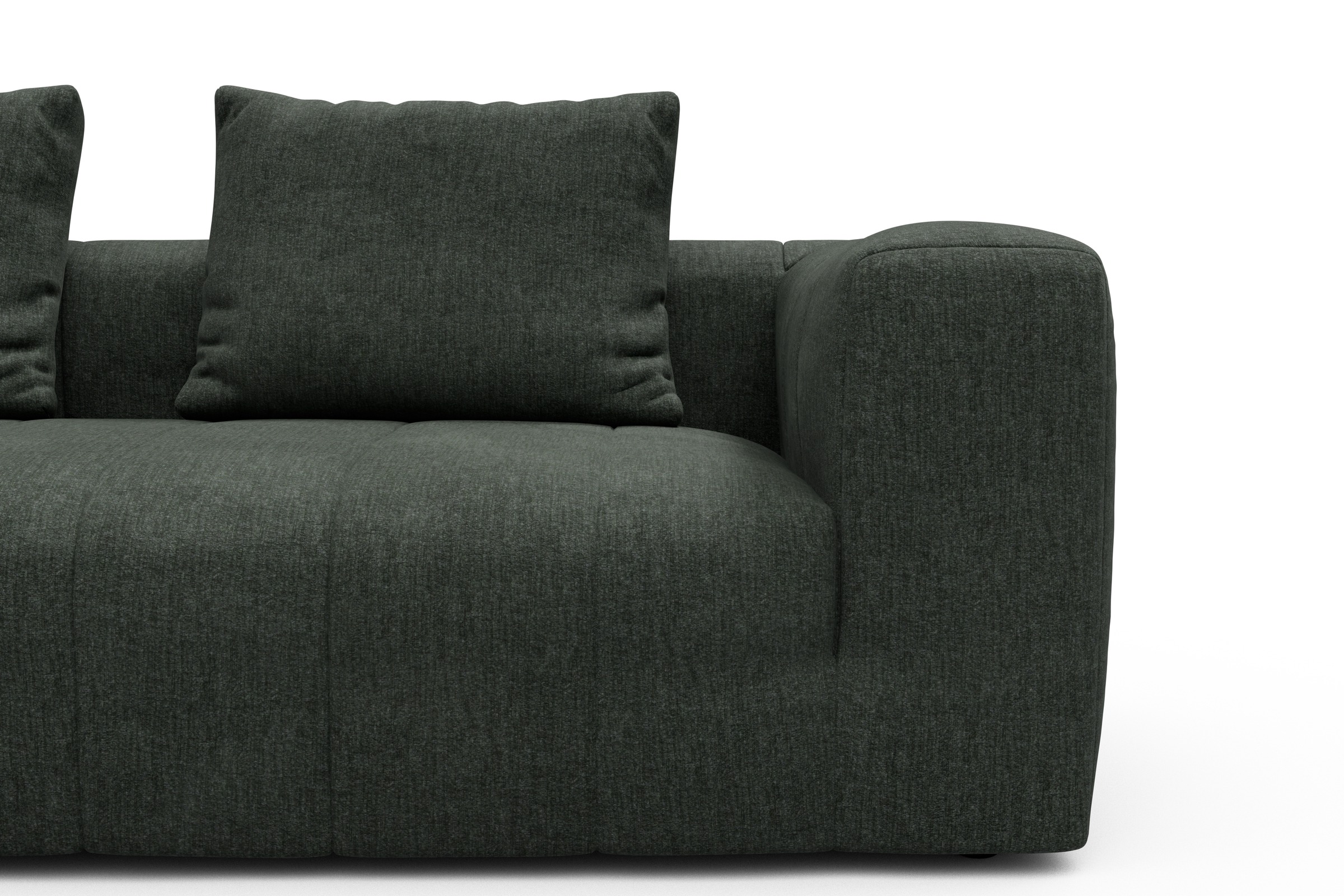 Ecksofa Hugo 2,5-Sitzer Armlehne rechts mit Chaiselongue Aivi-Pine-Green