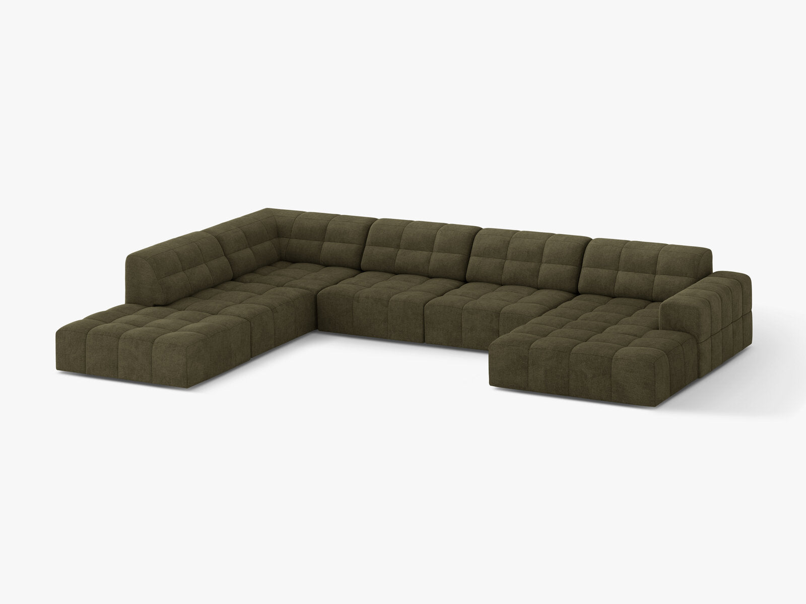 Micadoni Panorama Ecksofa Jennifer 7-Sitzer Chenille Eden Grün Links