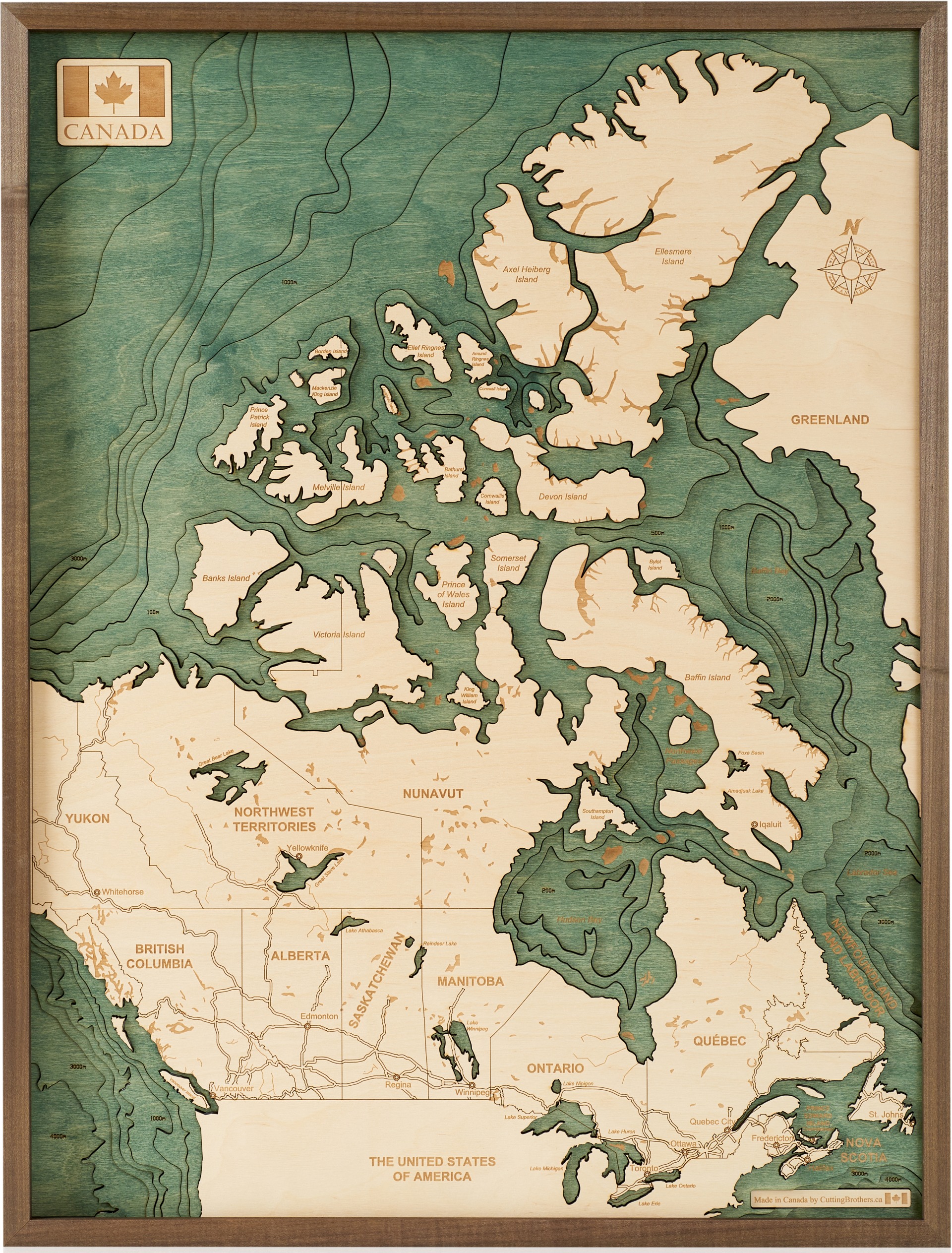 Cutting Brothers 3D Holz-Wandkarte Canada 81x61 cm