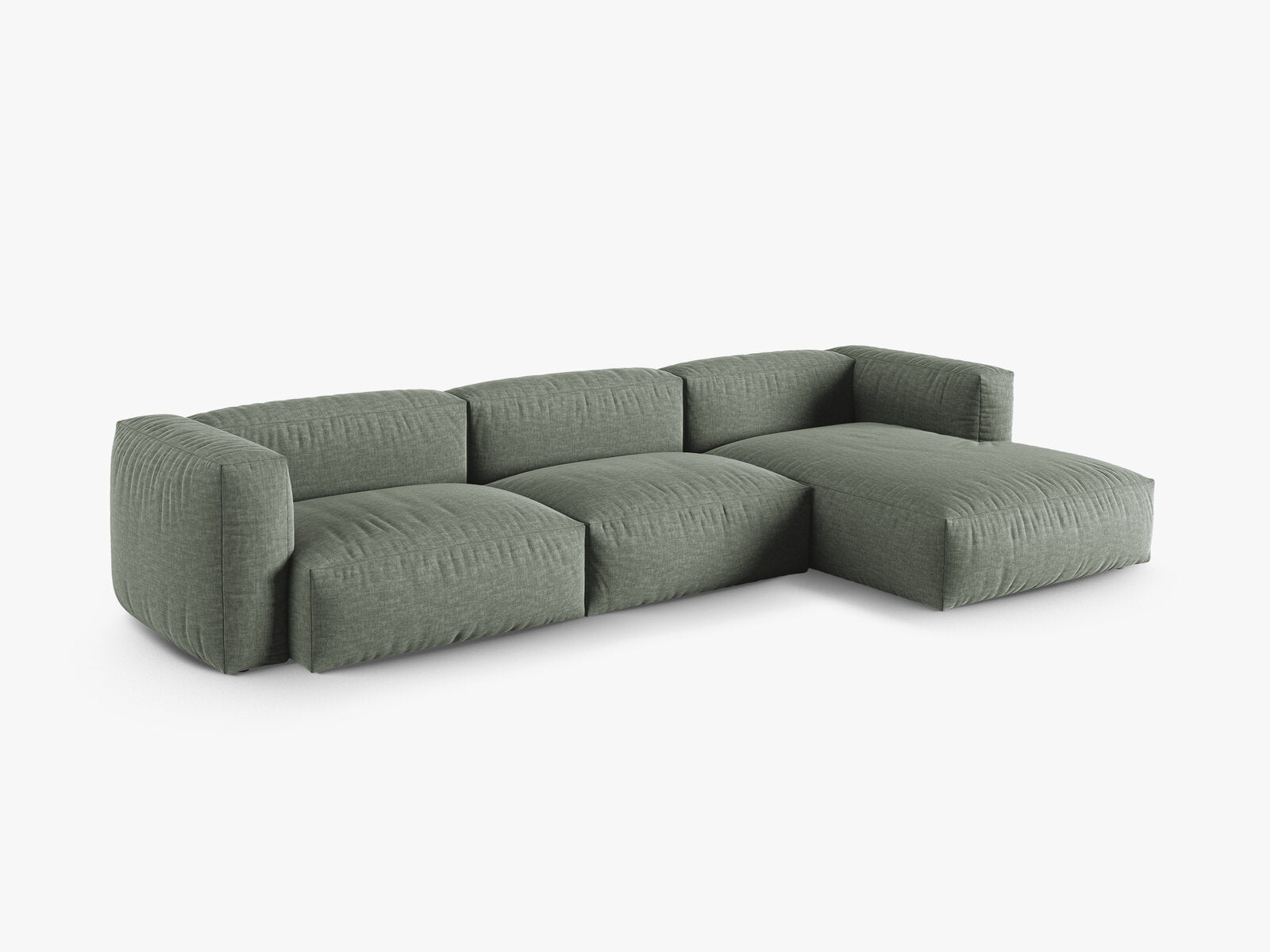 Micadoni Ecksofa Martina 3-Sitzer 90cm Sitztiefe Rechts Strukturierter Stoff Boston Moßgrün