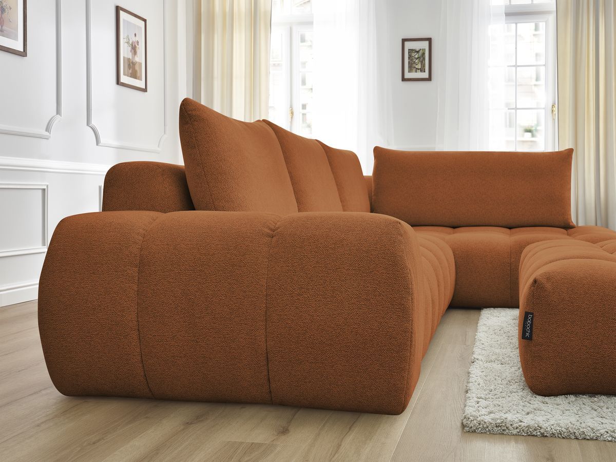 Bobochic Everest Ecksofa mit Schlaffunktion und Pouf, 4 Kissen Melange-Stoff Orange Ecke rechts