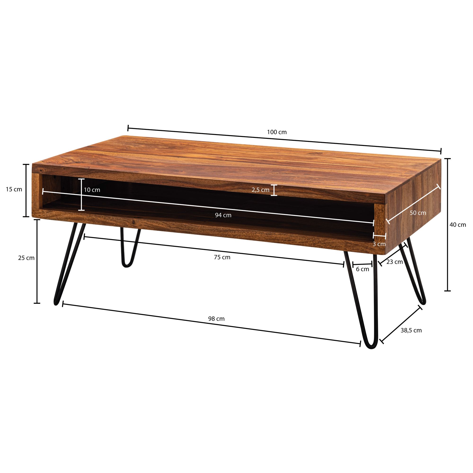 Couchtisch Vestby Massivholz Sheesham 100 × 50 × 40 cm