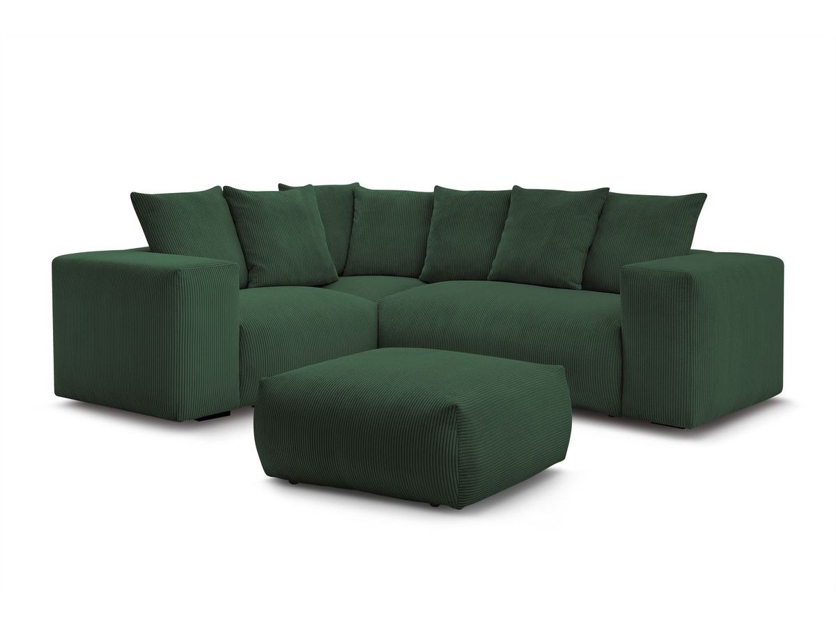 Bobochic Voltaire Ecksofa mit Pouf 268 × 214 cm Cordsamt Grün Ecke links