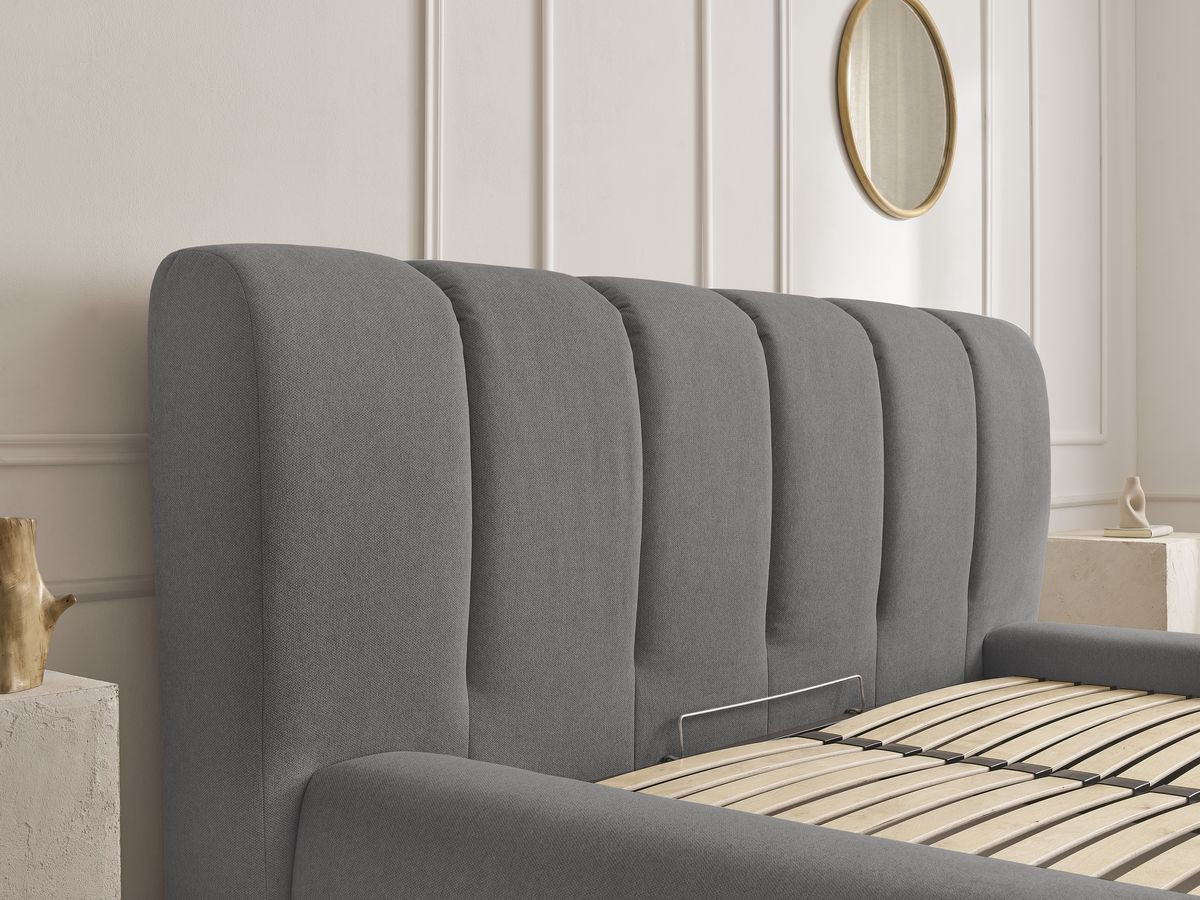 Bobochic Denali Polsterbett mit Bettkasten Stoff Dunkelgrau, Liegefläche 180 × 200 cm