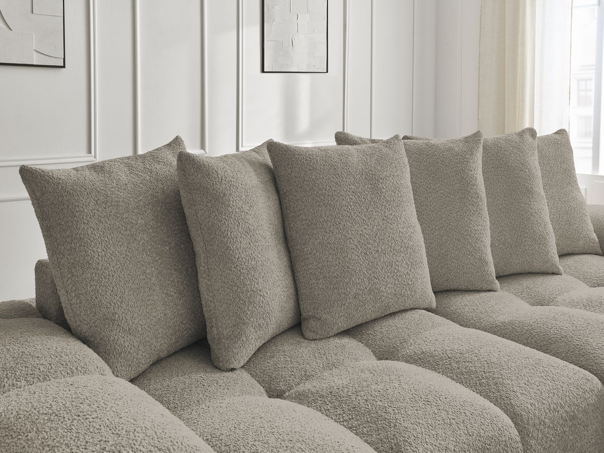 Bobochic Anakin Schlafsofa 3-Sitzer mit Bettkasten, 6 Kissen Bouclé-Stoff Taupe