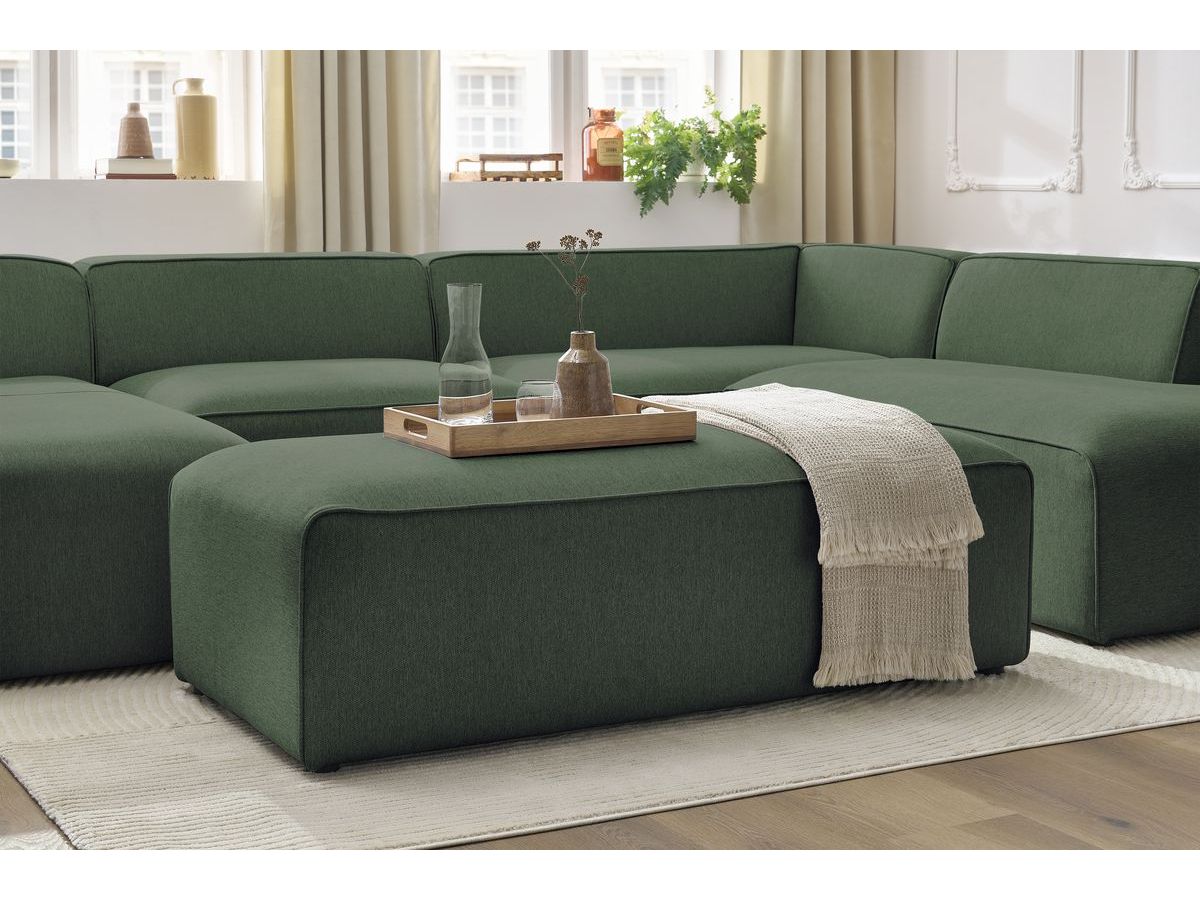 Bobochic Megeve Wohnlandschaft mit Pouf Melange-Stoff Grün Ecke links