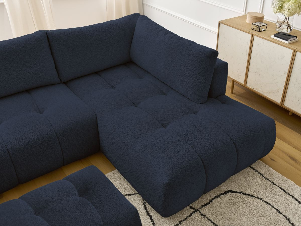Bobochic Fuji Wohnlandschaft mit Pouf Bouclé-Stoff Dunkelblau Ecke links