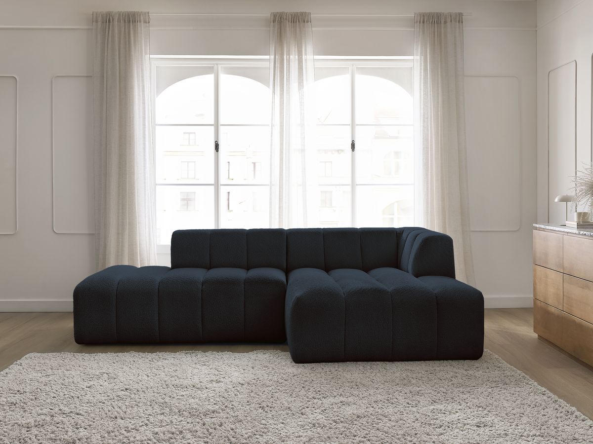 Bobochic Annecy Ecksofa Bouclé-Stoff Dunkelblau Ecke rechts