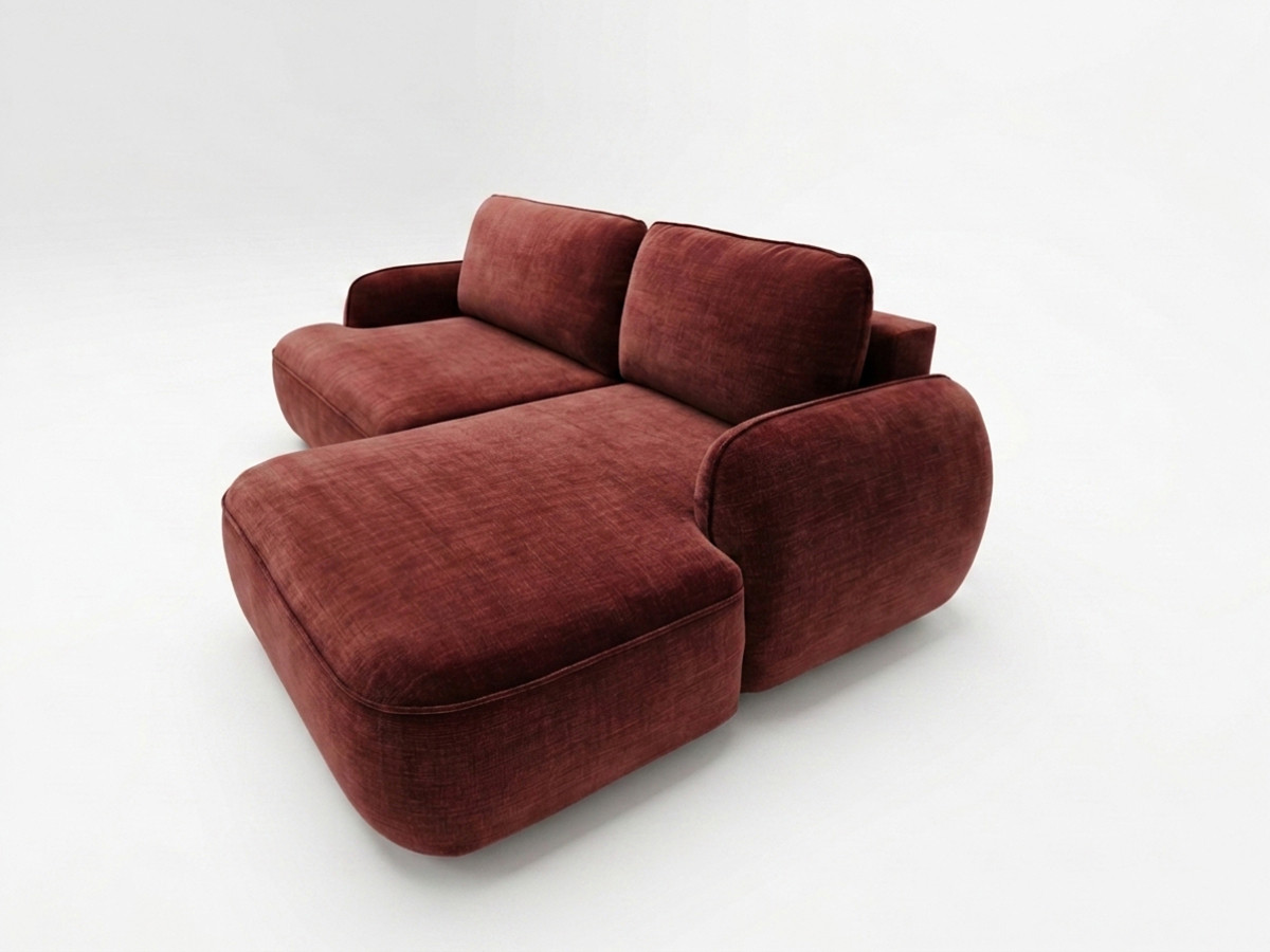 Bobochic Celeste Ecksofa mit Schlaffunktion und Bettkasten Stoff Rot Ecke rechts