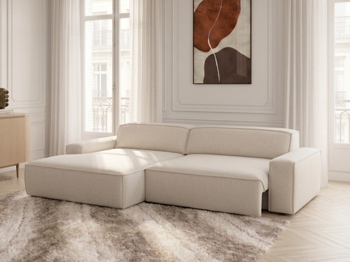 Bobochic Abel Ecksofa mit Schlaffunktion Melange-Stoff Beige Ecke links