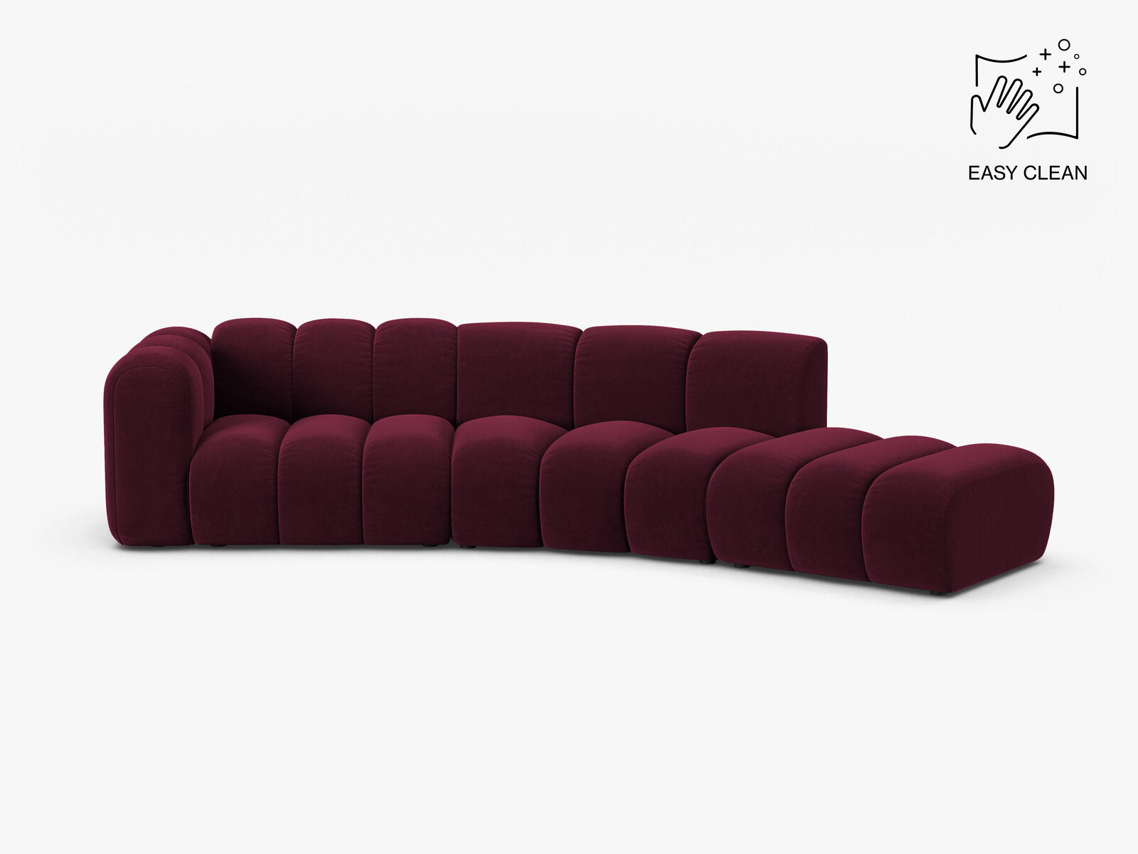 Micadoni Modulares Sofa Lupine 5-Sitzer Samt Venus Burgunder Rechts