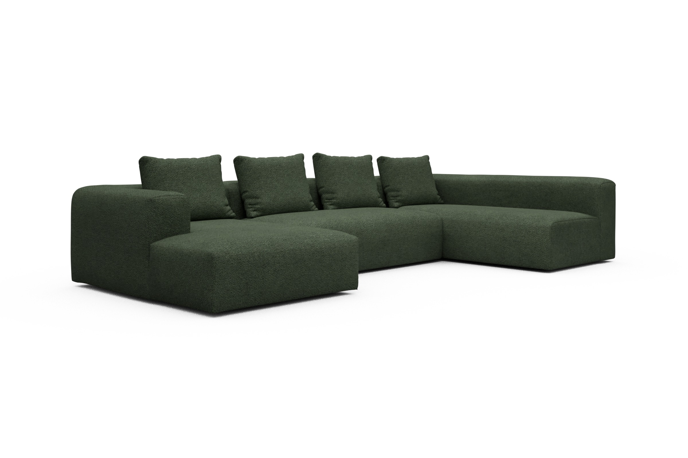 Wohnlandschaft Fred Chaiselongue links mit 2-Sitzer und lange Armlehne rechts Vanora-Deep-Green