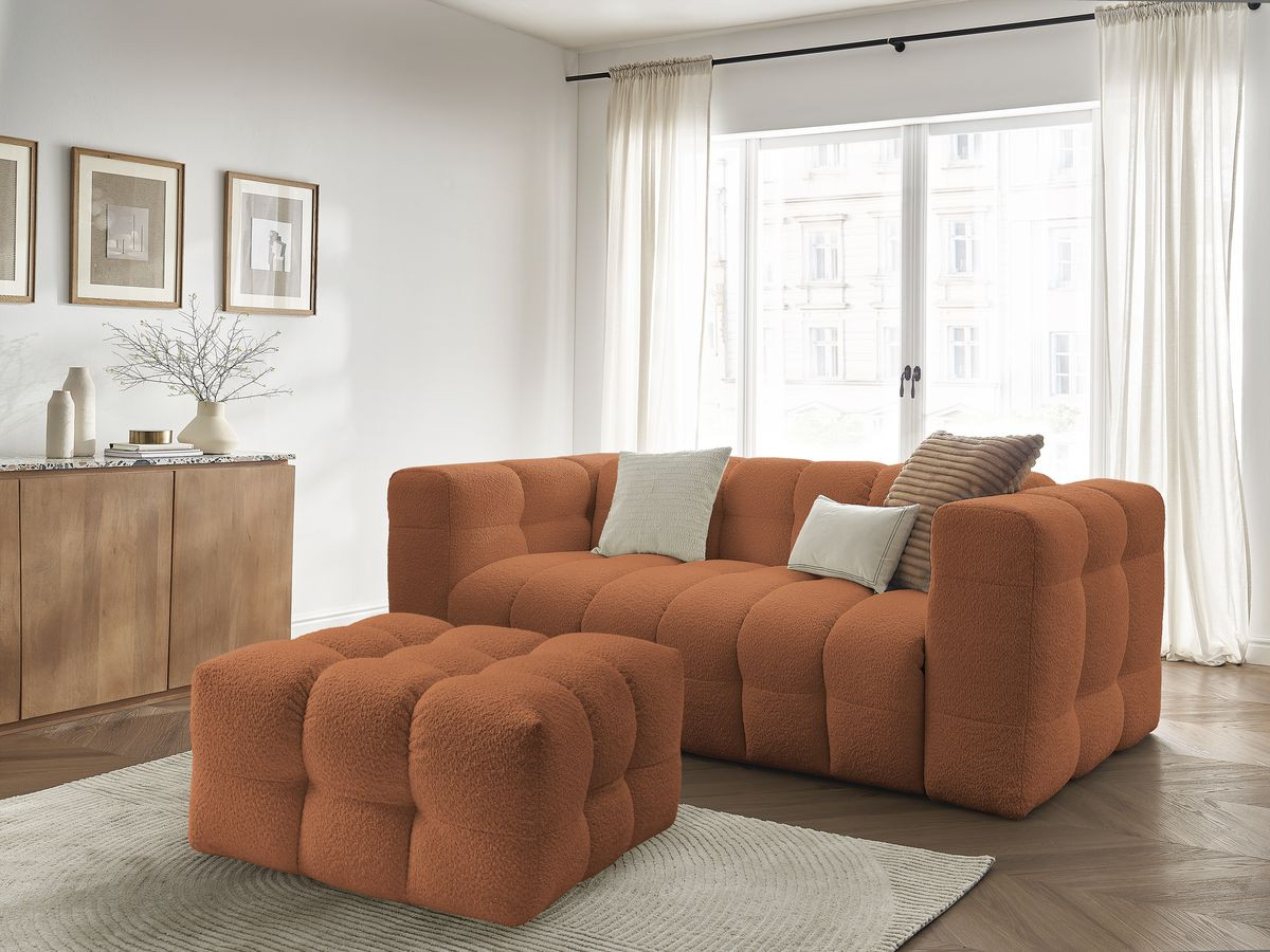 Bobochic Cloud Schlafsofa 3-Sitzer mit Pouf Bouclé-Stoff Orange