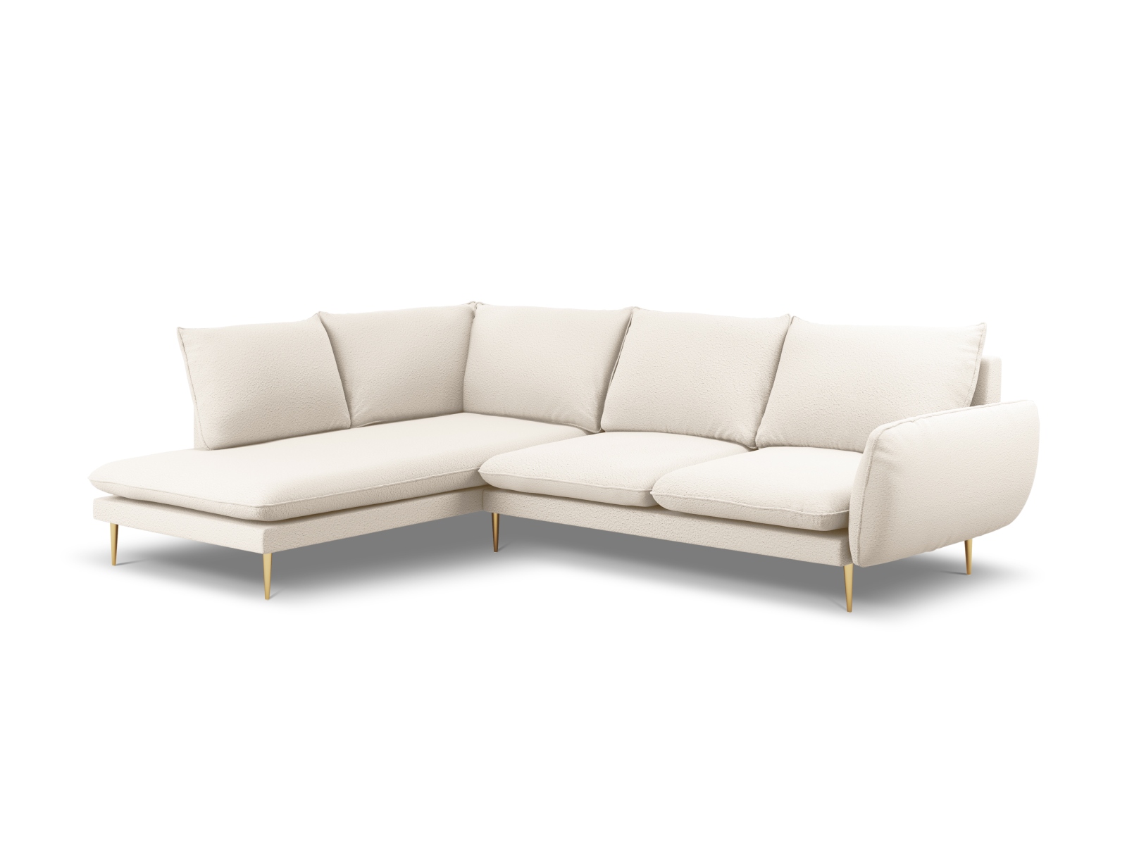 Cosmopolitan Design Ecksofa Vienna 6-Sitzer Boucle Ascot Beige Links Beine Gold