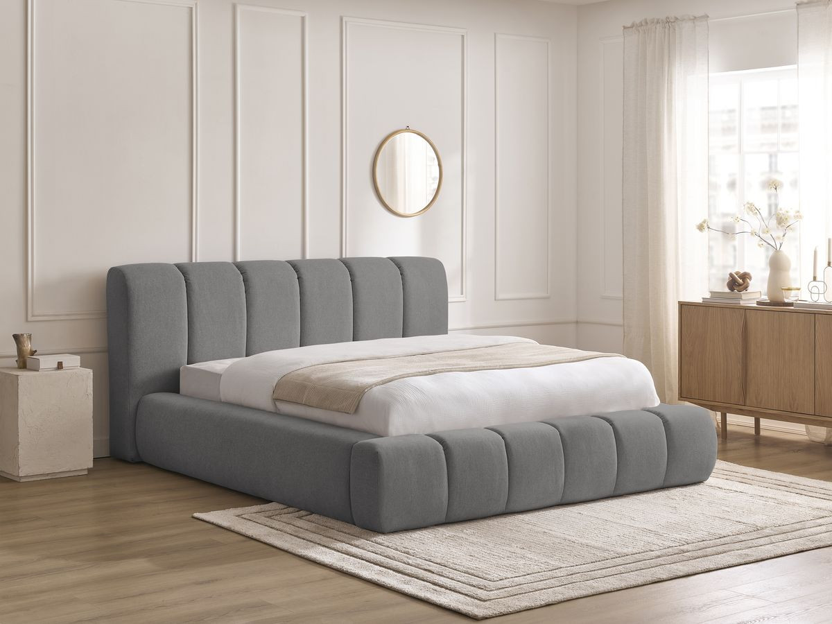 Bobochic Denali Polsterbett mit Bettkasten Stoff Dunkelgrau, Liegefläche 180 × 200 cm