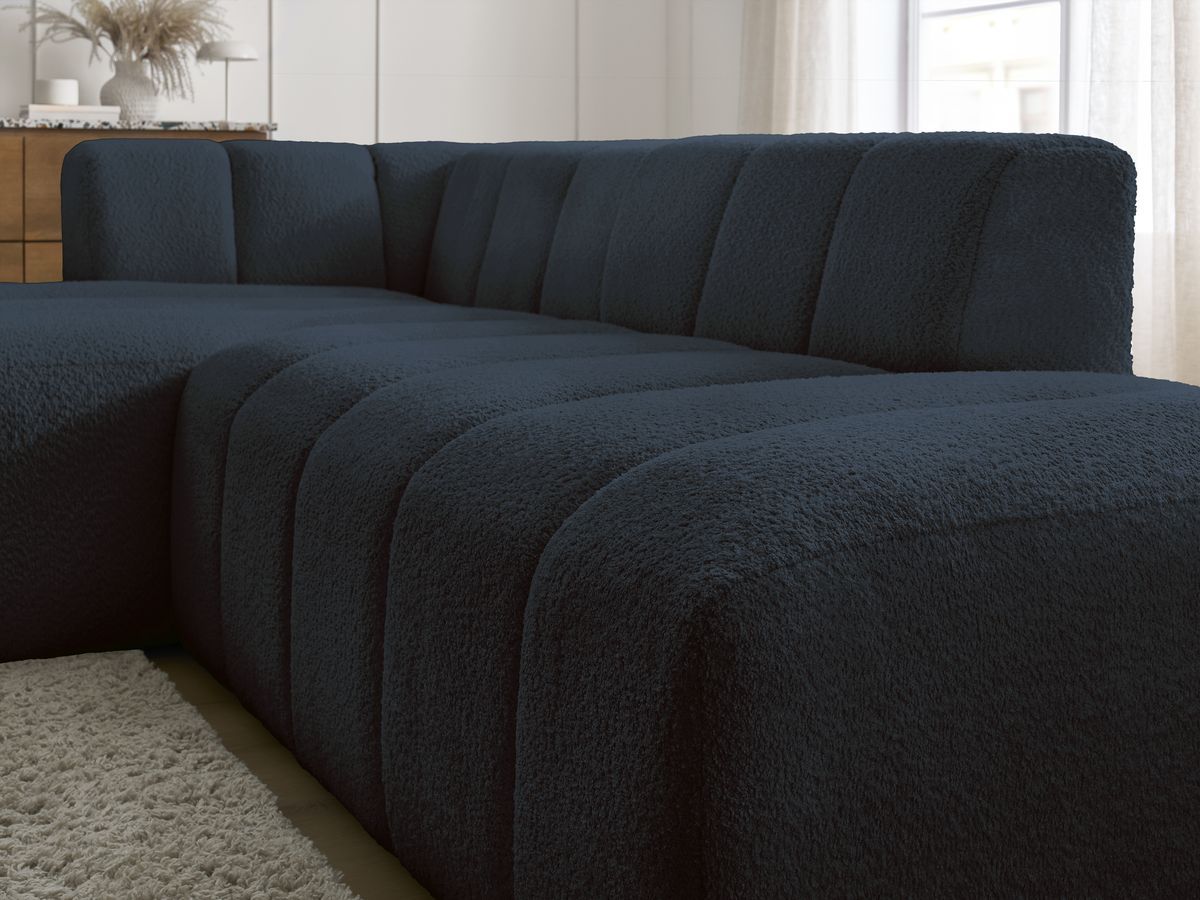 Bobochic Annecy Ecksofa Bouclé-Stoff Dunkelblau Ecke links