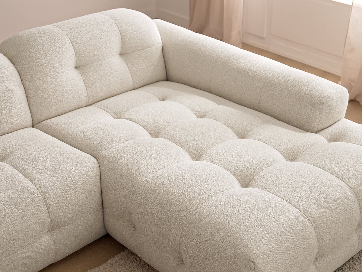 Bobochic Laura Ecksofa mit kleinem Pouf Melange-Stoff Beige Ecke rechts