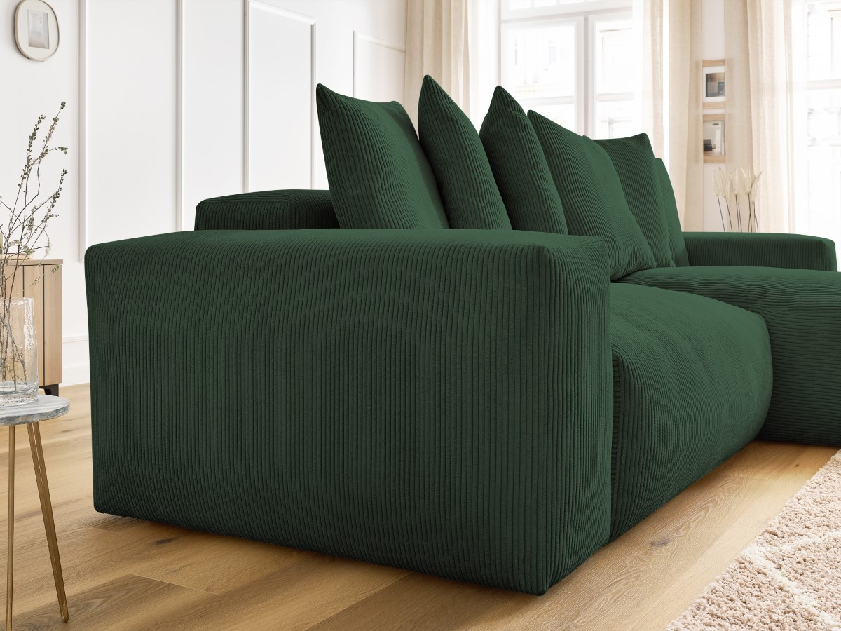 Bobochic Voltaire Ecksofa mit Schlaffunktion und Bettkasten Cordsamt Grün