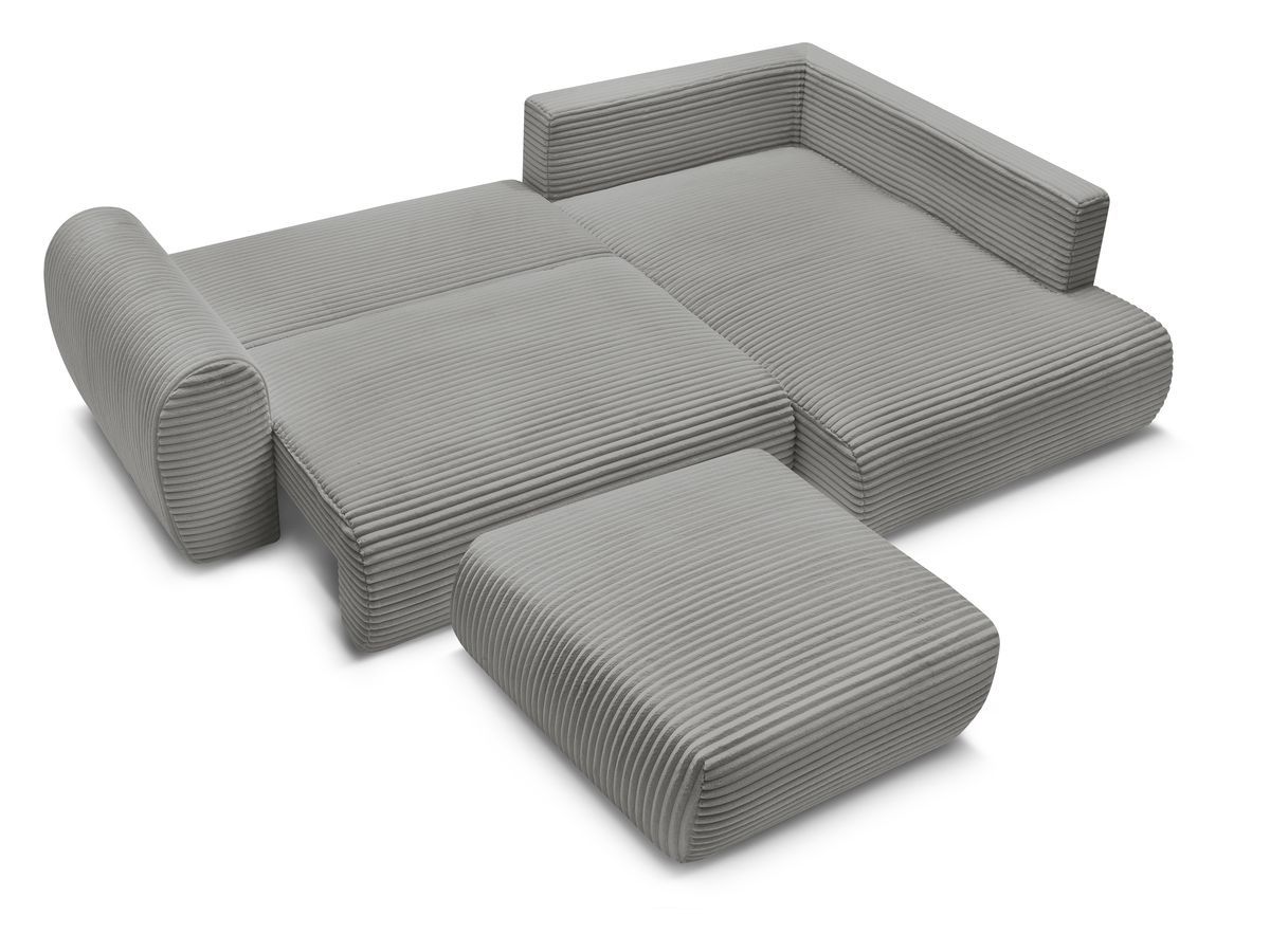 Bobochic Lucien Ecksofa mit Schlaffunktion und Bettkasten und Pouf 296 × 198 cm Breitcord weich Dunkelgrau Ecke rechts
