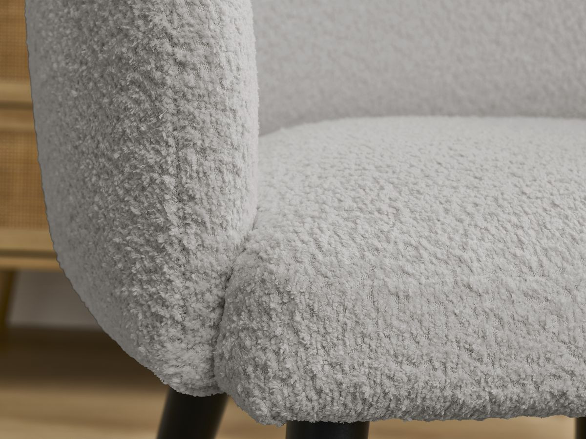 Bobochic Sophie Esszimmerstuhl 4er-Set mit skandinavischen Beinen, schwarz Bouclé-Stoff Hellgrau