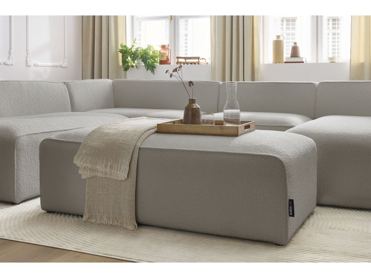 Bobochic Megeve Wohnlandschaft mit Pouf Bouclé-Stoff Hellgrau Ecke rechts