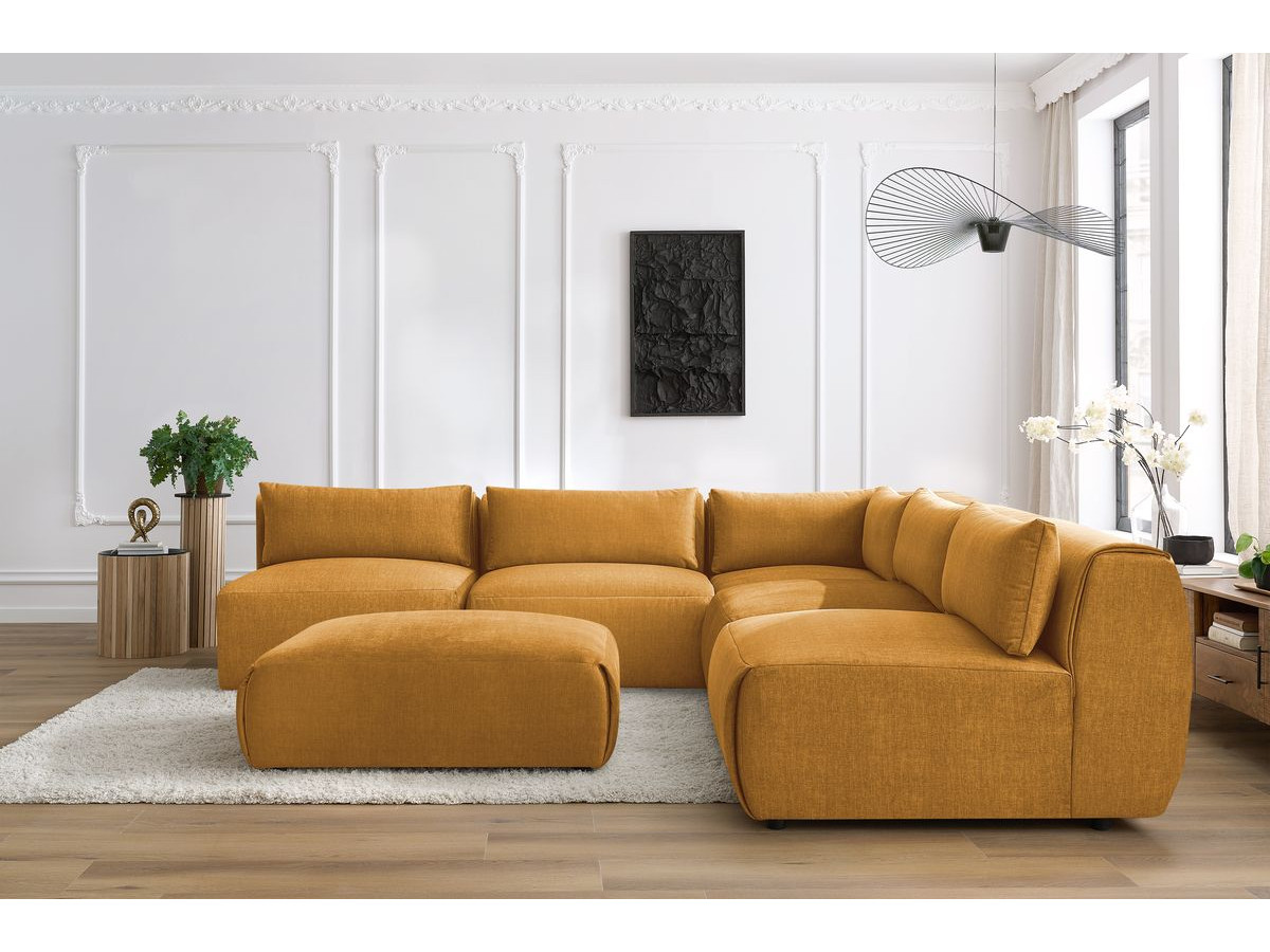 Bobochic Jeanne Ecksofa mit Pouf Samt Gelb