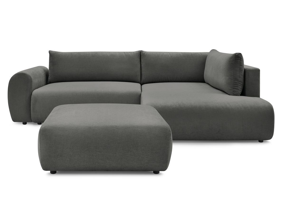 Bobochic Lucien Ecksofa mit Schlaffunktion und Bettkasten und Pouf 296 × 198 cm Stoff Dunkelgrau Ecke rechts