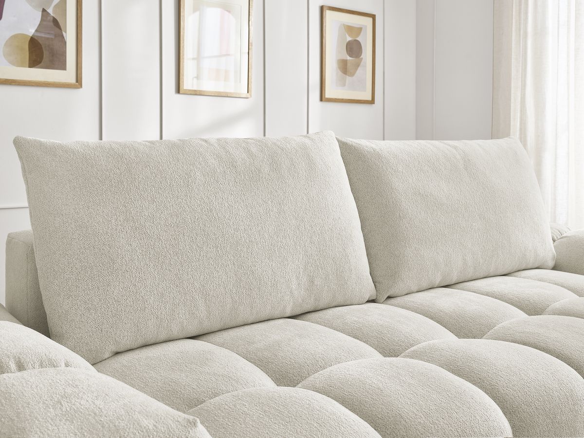 Bobochic Everest Schlafsofa 3-Sitzer mit Bettkasten und Pouf, 2 Kissen Melange-Stoff Weiß