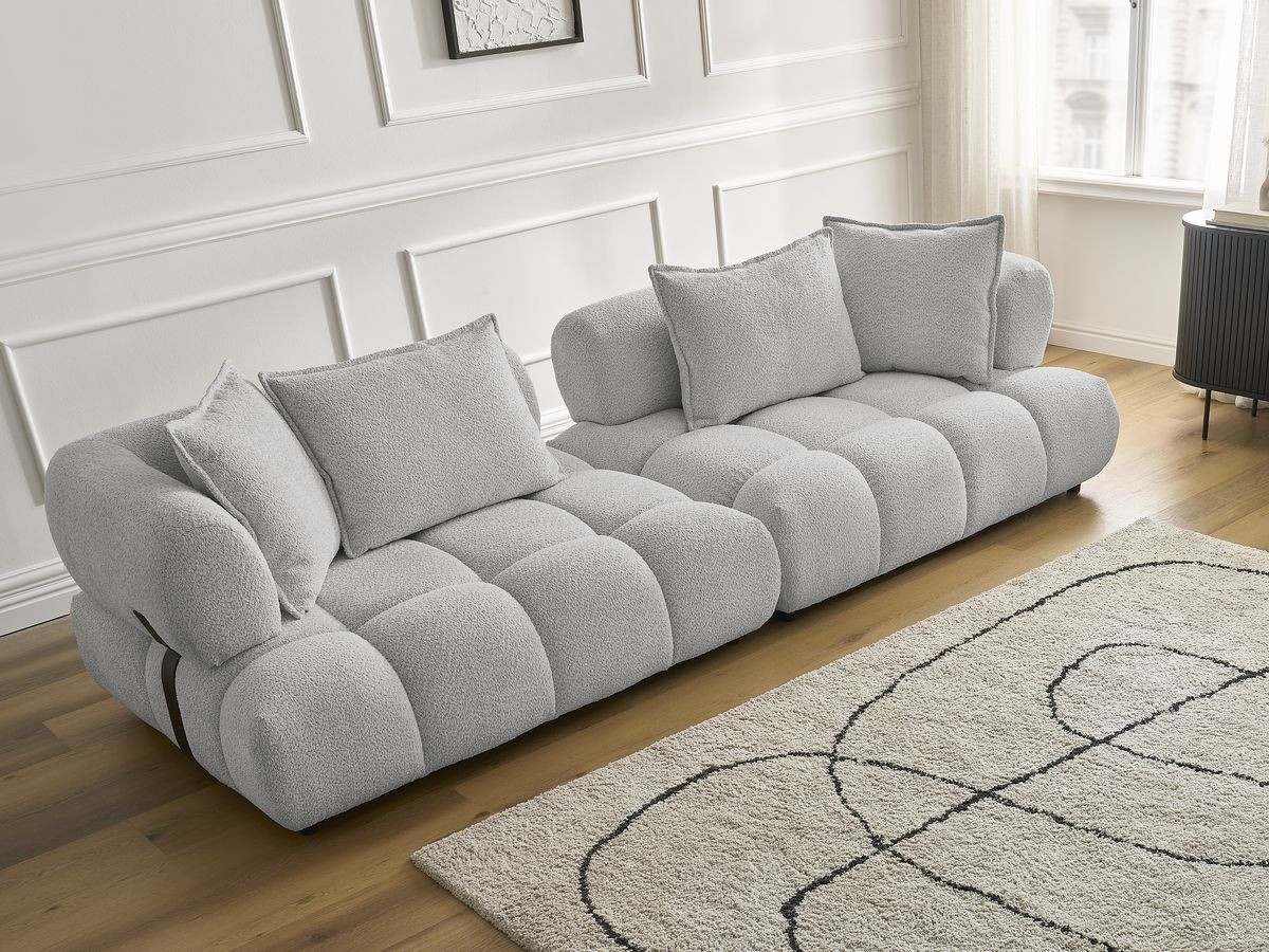 Bobochic Alya Sofa 4-Sitzer Bouclé-Stoff Hellgrau