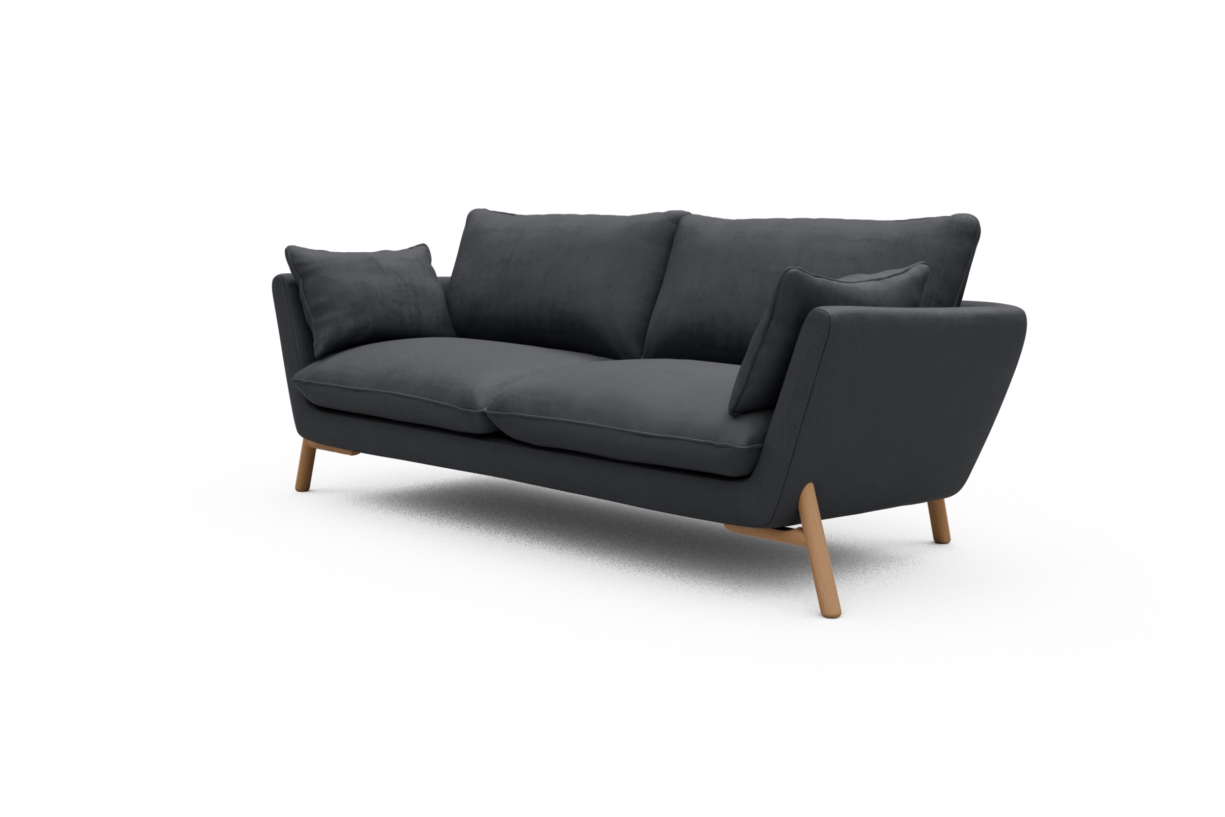 Sofa Emil 3-Sitzer Beinfarbe Eiche Natur Cordufine-Slate-Grey