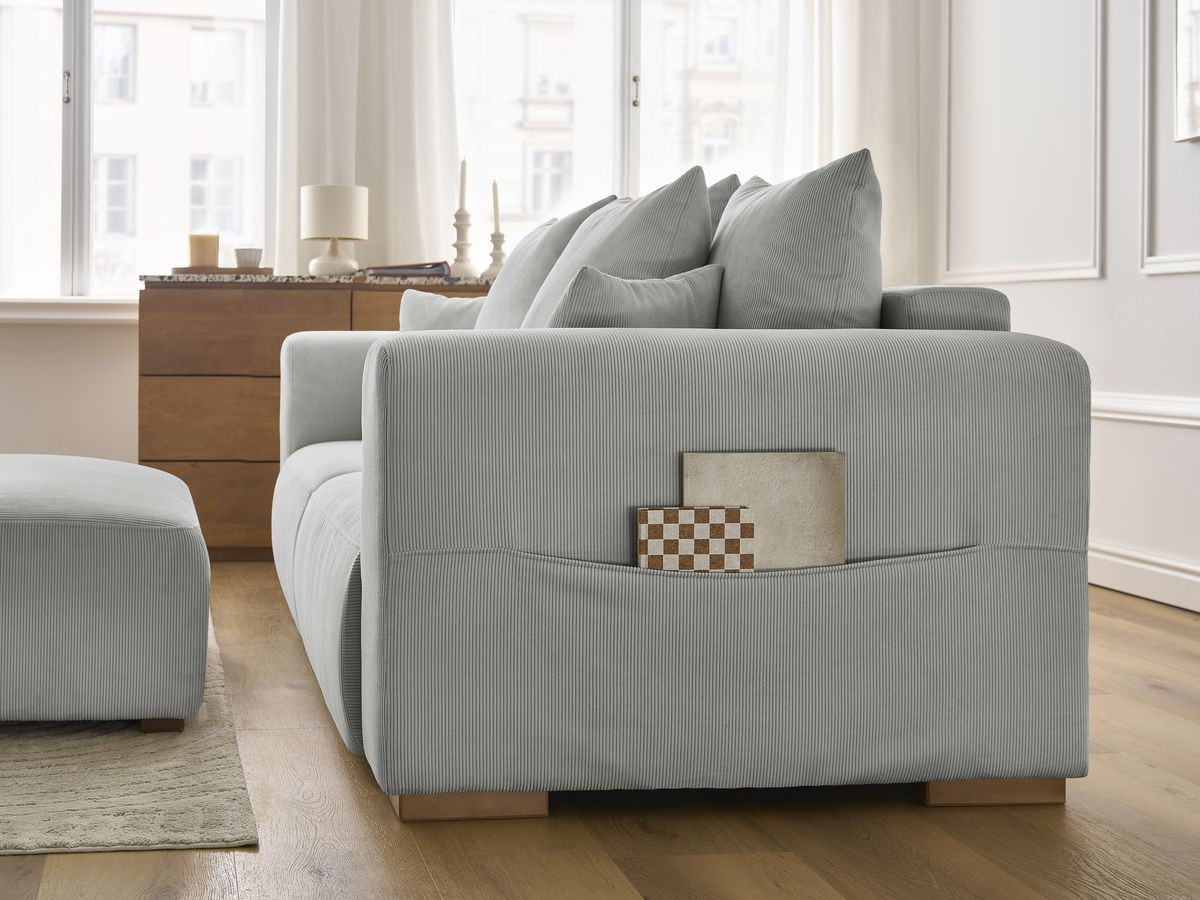 Bobochic Sidonie Sofa 4-Sitzer mit Pouf Cordsamt Hellgrau