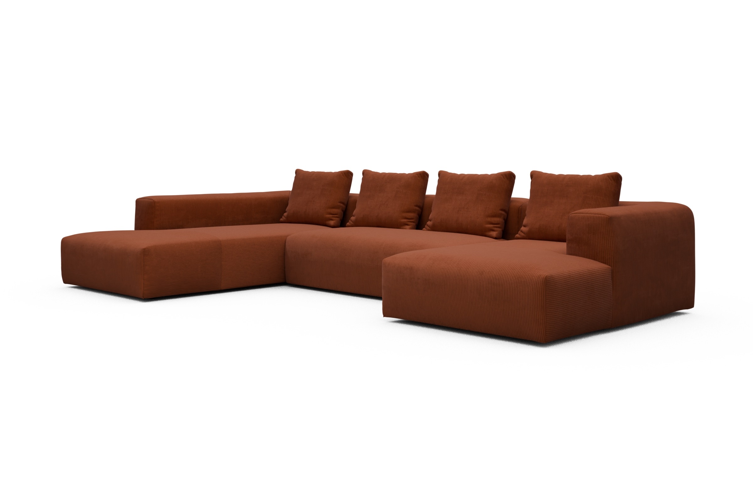 Wohnlandschaft Fred Relax-Ecke links mit 2-Sitzer und Chaiselongue rechts Kord Corduroy 595-Burnt-Orange