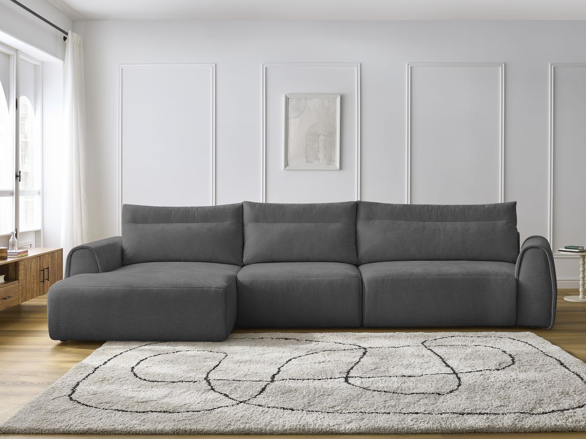 Bobochic Aden Ecksofa 386 × 152 cm Stoff Dunkelgrau Ecke links