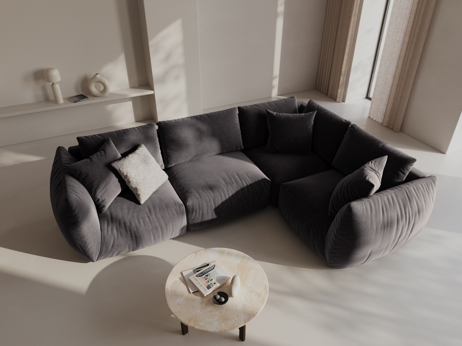 Micadoni Ecksofa Chris 4-Sitzer Rechts Samt Dunkelgrau