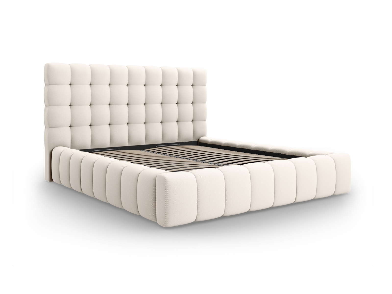 Micadoni Stauraumbett mit Kopfteil Mamaia Strukturierter Stoff Helles Beige 140x200