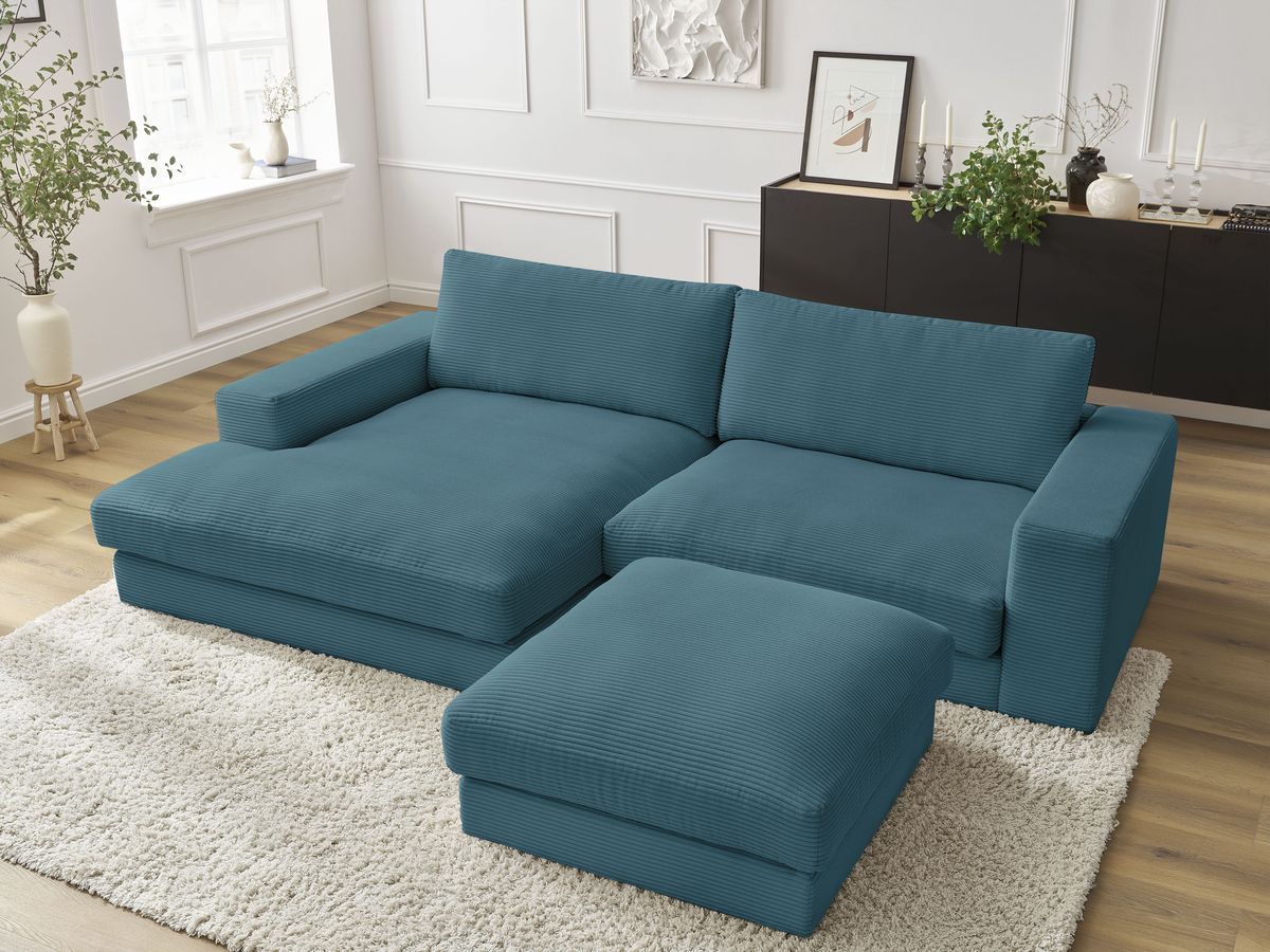 Bobochic Leonard Ecksofa mit Pouf 234 × 159 cm Cordsamt Hellblau Ecke links