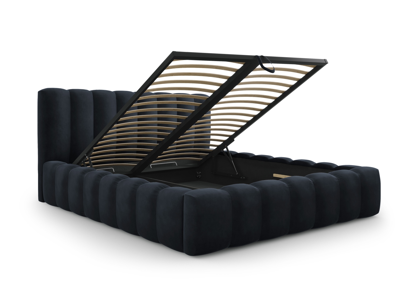 Cosmopolitan Design Stauraumbett mit Kopfteil Palma 200x200 Samt Bluvel Dunkelblau