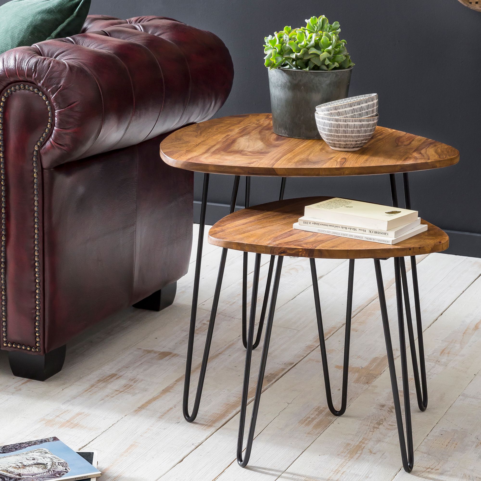 Satztisch 2er-Set Erslev Massivholz Dunkelbraun 60 × 60 × 56 cm